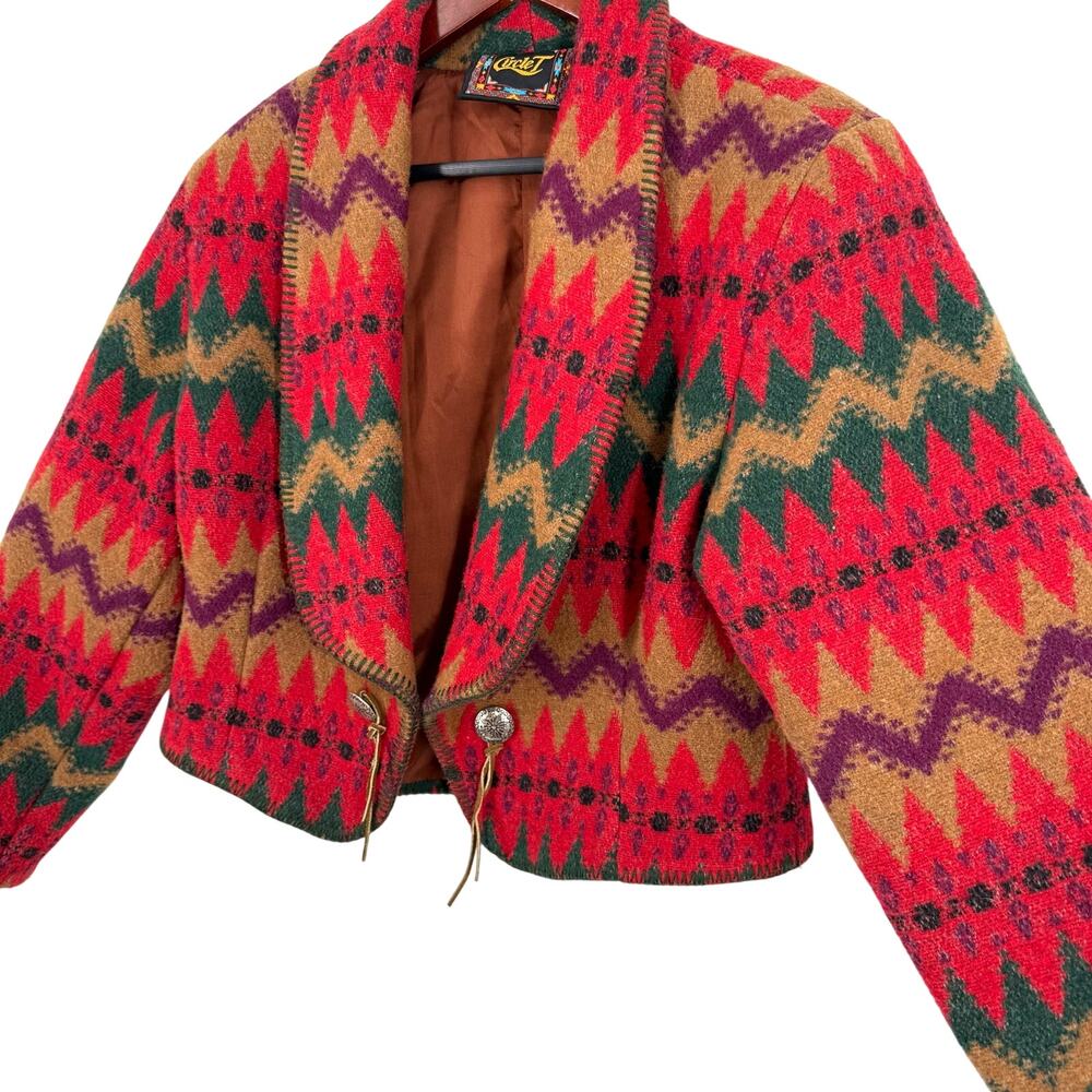 Circle T Womens Sz Medium 100% Wool Aztec Western Jacket Coat Shirt Top Artsy - Picture 8 of 10